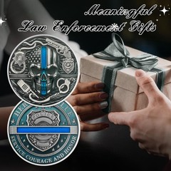 Police Challenge Coin, Thin Blue Line Skull Police Officers Prayer Coin Law E…