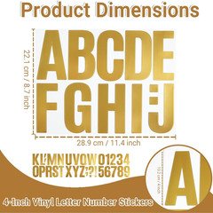 4 Inch Gold Letter Number Sticker, Self-Adhesive Waterproof & Tear-Resistant Lar