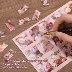Pink Roses Bible Tabs, 105 Pcs Oil Painting Floral Gold Foil Index Tabs with Rul