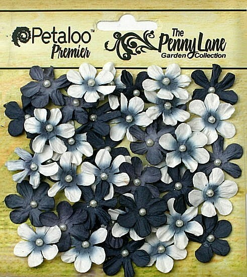 Mini Daisies Petite BLACK GREY 40 Paper 20-22mm Pearl Centre Penny Lane Pet XC