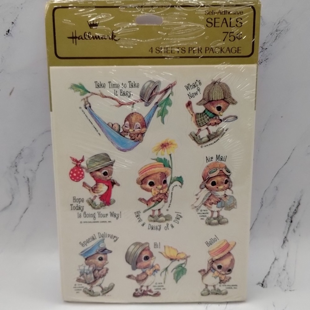 Vtg Hallmark Spencer Sparrow Bird Stickers Seals Positive Sayings Cute 1979 New