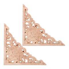 2Pcs Reusable Wooden Carving Appliques Khaki DIY Cabinet and Door Decor
