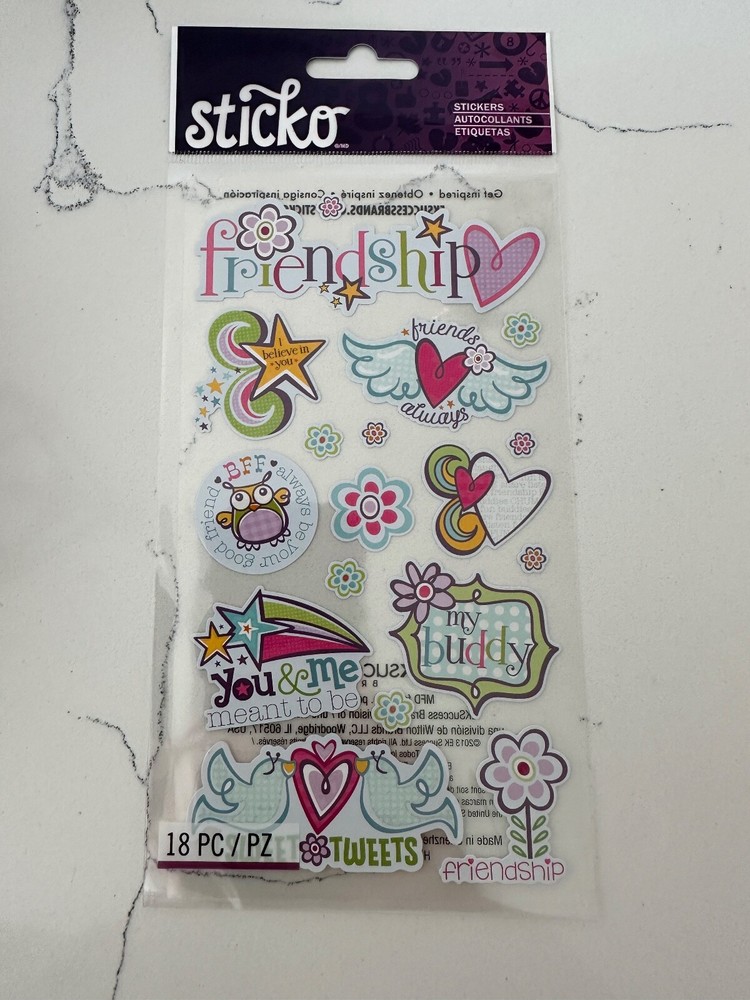 Sticko Autocollant Special Friendship ~ Hearts Wings Birds Stars Flowers ~ Craft