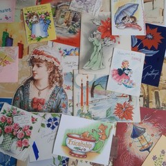 Vintage Junk Journal Paper Lot Ephemera Craft Bundle Old Photos Christmas Cards