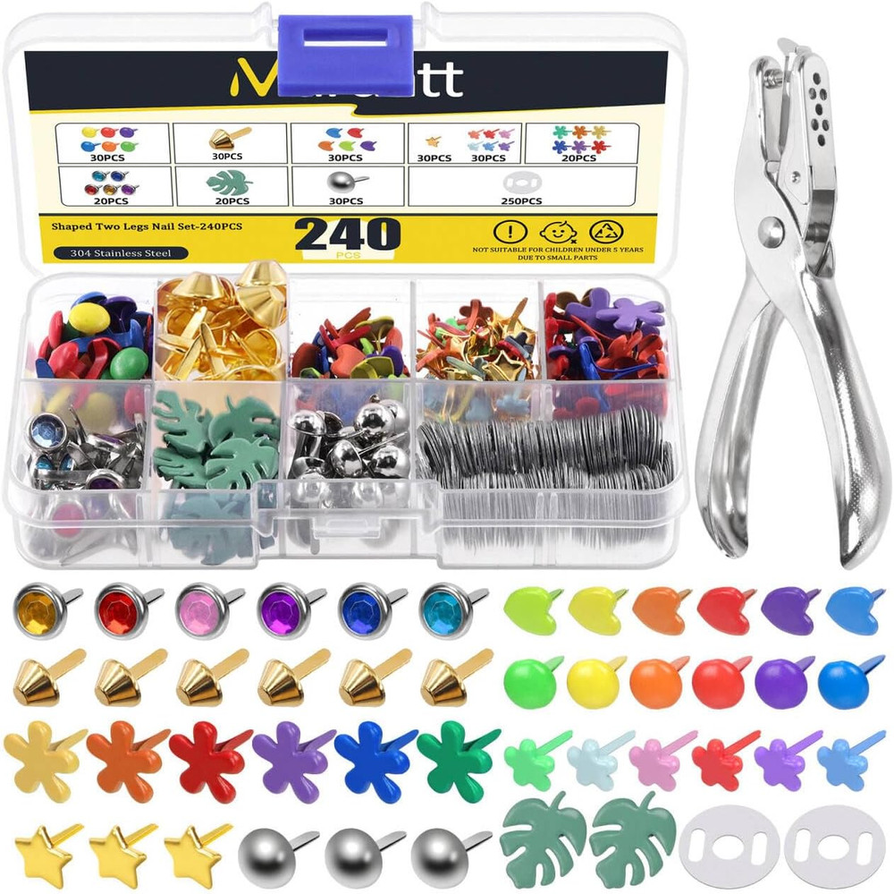 240 Sets 9 Styles Multicolor Mini Brads, Brads Paper Fasteners Split Pins Pastel