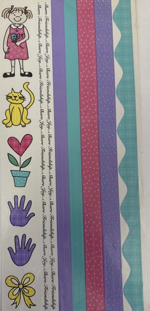 SHARE FRIENDSHIP Stickers(17pc) Girl•Cat•Handprint•Bows•Borders•Joy•Card Making•