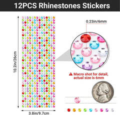 6048PCS Gem Sticker for Craft, 6Mm Adhesive Rhinestone Stickers, 12 Embellishmen