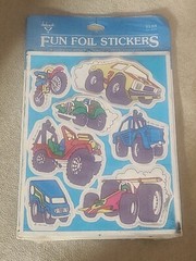 Vintage 80s Fun Foil Shinies Stickers Hallmark Race Cars Monster Truck Jeep