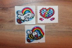 Vintage KEM Prism Sticker mods Rainbows hearts Bee Dove Bird Love lot of 3 1980s