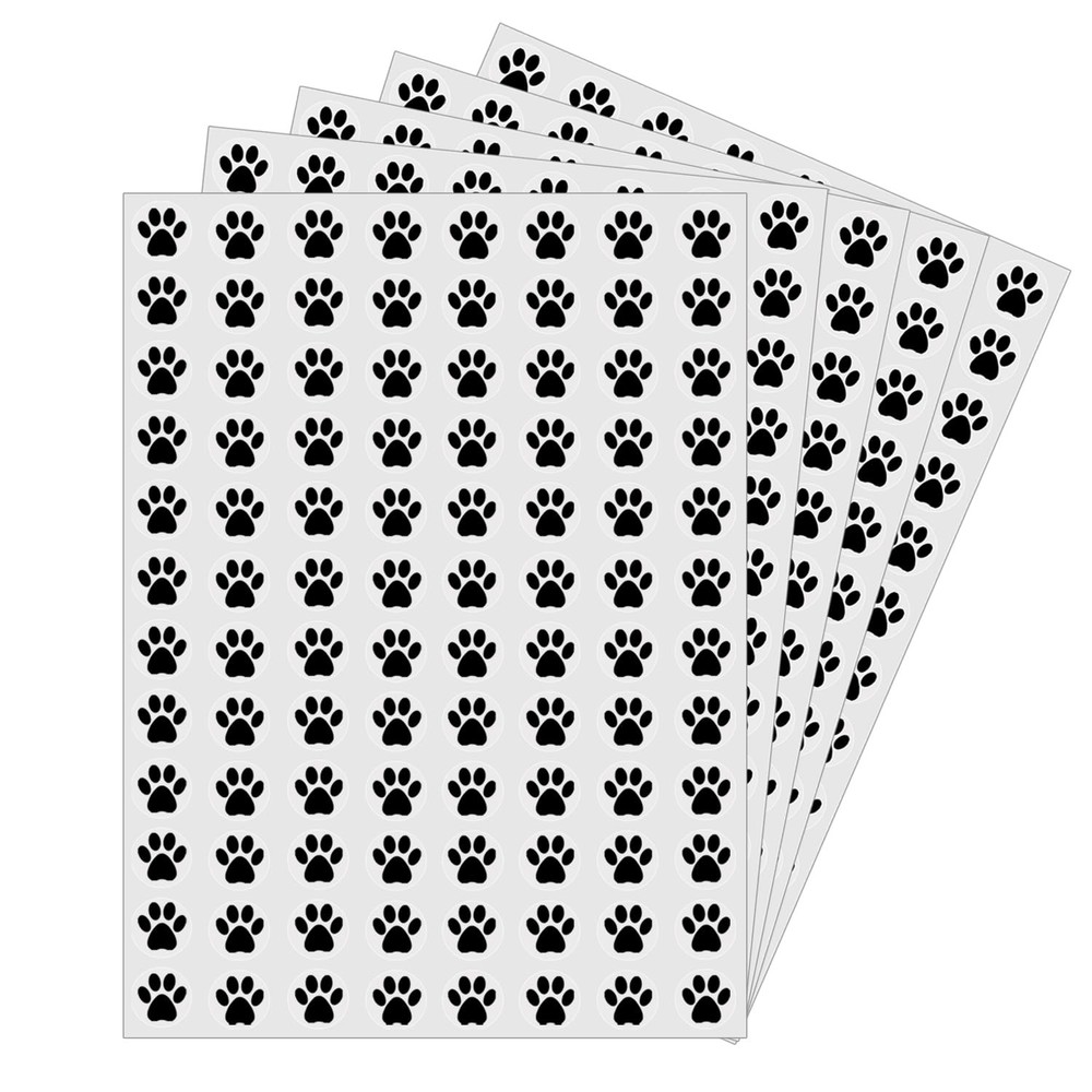 0.5 Inch Black Paw Print Stickers, Self Adhesive Scrapbook & Reward Labels