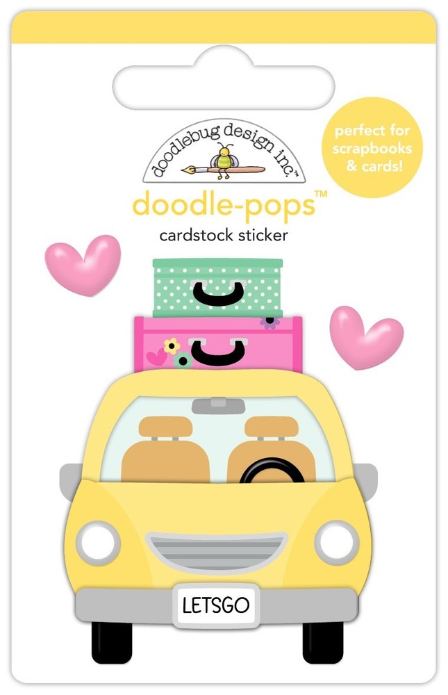 Doodlebug Doodle-pop 3D Stickers Girl’s Getaway Car Suitcases Hearts Retreat