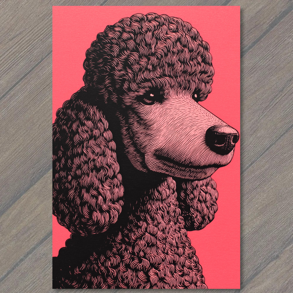 STICKER Pink Poodle Closeup Curls Elegant Dog Retro Etching Style Bright Pop A