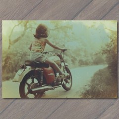 STICKER Young Girl On Motorcycle Cute Beautiful 70s Vibe Photo Funny 1970s