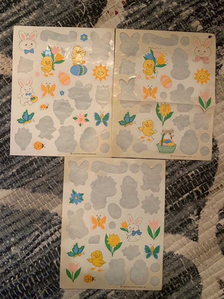 VINTAGE! 1979 Hallmark Happy Easter 36 Stickers Spring Bunny Chicks Flowers Eggs
