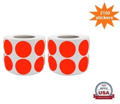 Neon-Red Colored Dot Stickers 3/4 Inch Round Labels (19MM) 2100 Labels on Rolls