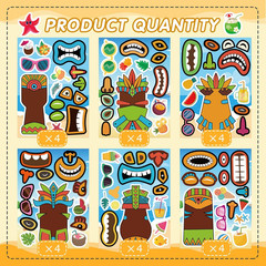 24 Sheets Summer Stickers, Make a Tiki Face Sticker, Tropical Hawaiian Stickers
