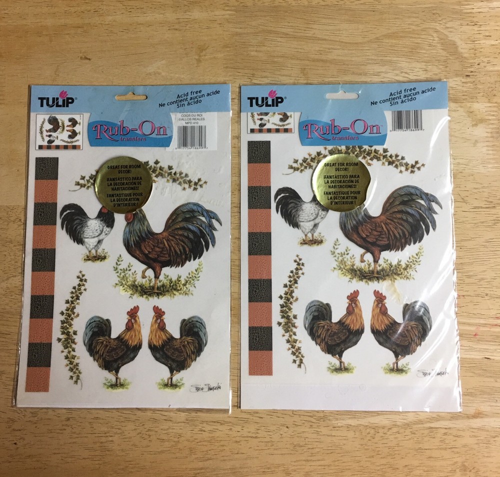 2x Tulip Rub On Transfers 2002 Roosters Chickens NEW