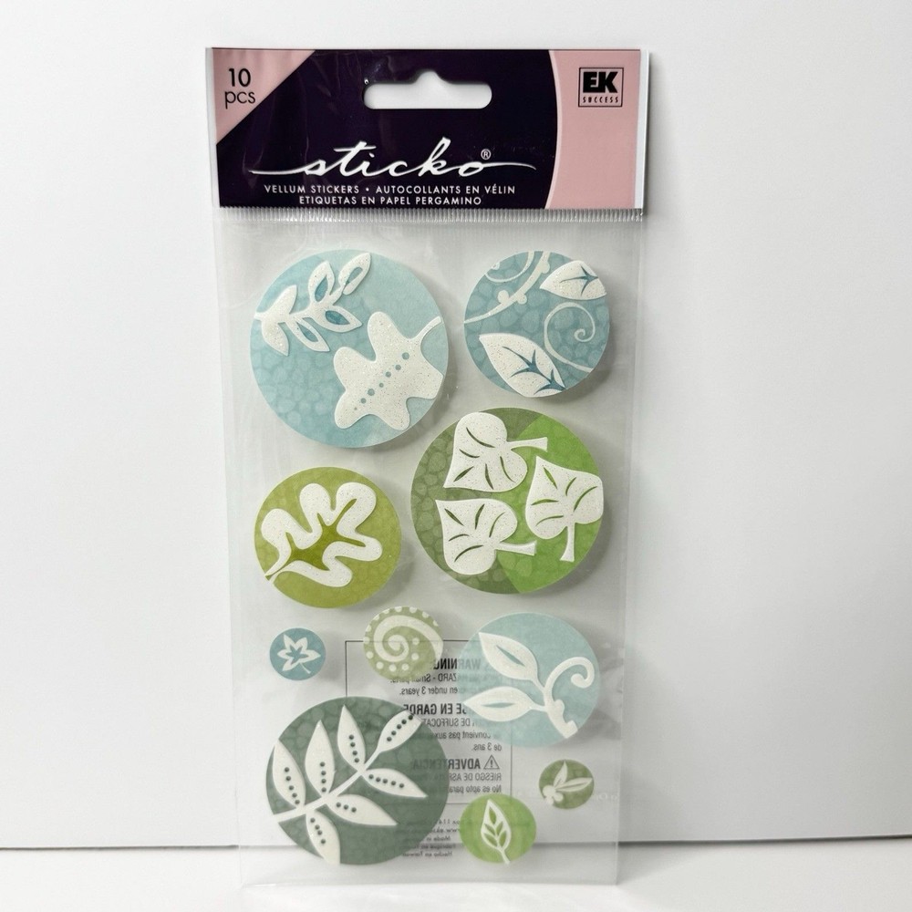 EK Success Sticko Vellum Dimensional Glitter Stickers Leaf Floral 10pc