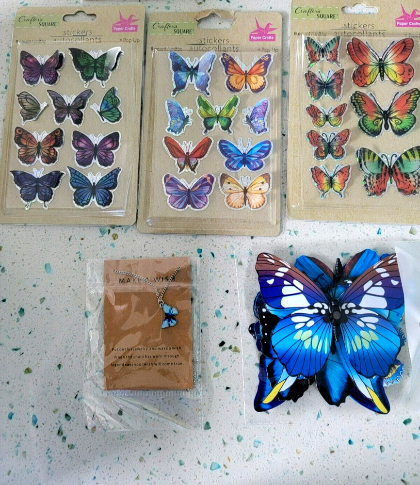 Crafter’s Square Butterfly Stickers Craft 48 total bonus butterfly necklace NEW