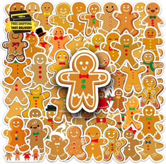 50 Pcs Gingerbread Man Stickers – Waterproof Vinyl Christmas Gingerbread Sticker