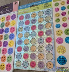 STICKO STICKERONI Smiley Face Stickers Glitter Rainbow (Lot of 4 Sheets) NOS NIP
