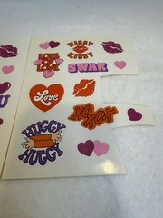 Vtg Love Romance sticker sheet, SWAK, Kissy Kissy, Love, XOXO, Huggy Huggy..