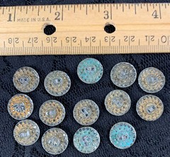 Vintage Crystal Buttons, 14 pcs, Gold Backs, Shank Style, 1/2″ (13mm)