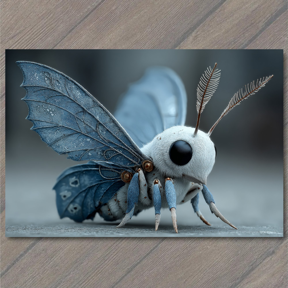 STICKER Blue Moth Metallic Fantasy Insect Glowing Eyes Enchanted Wings