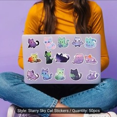 50 Cute Cat Starry Sky Kitty Kitten Space Astral Galaxy Sticker – Meme Kawaii