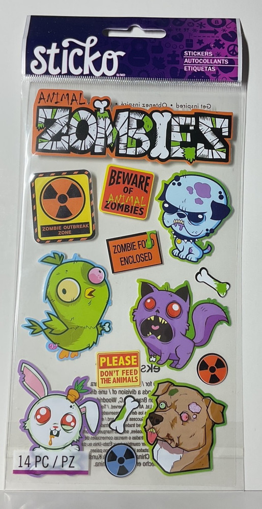 Sticko Animal Zombies Stickers EK Success 2013 Halloween Creatures 14PC Sealed