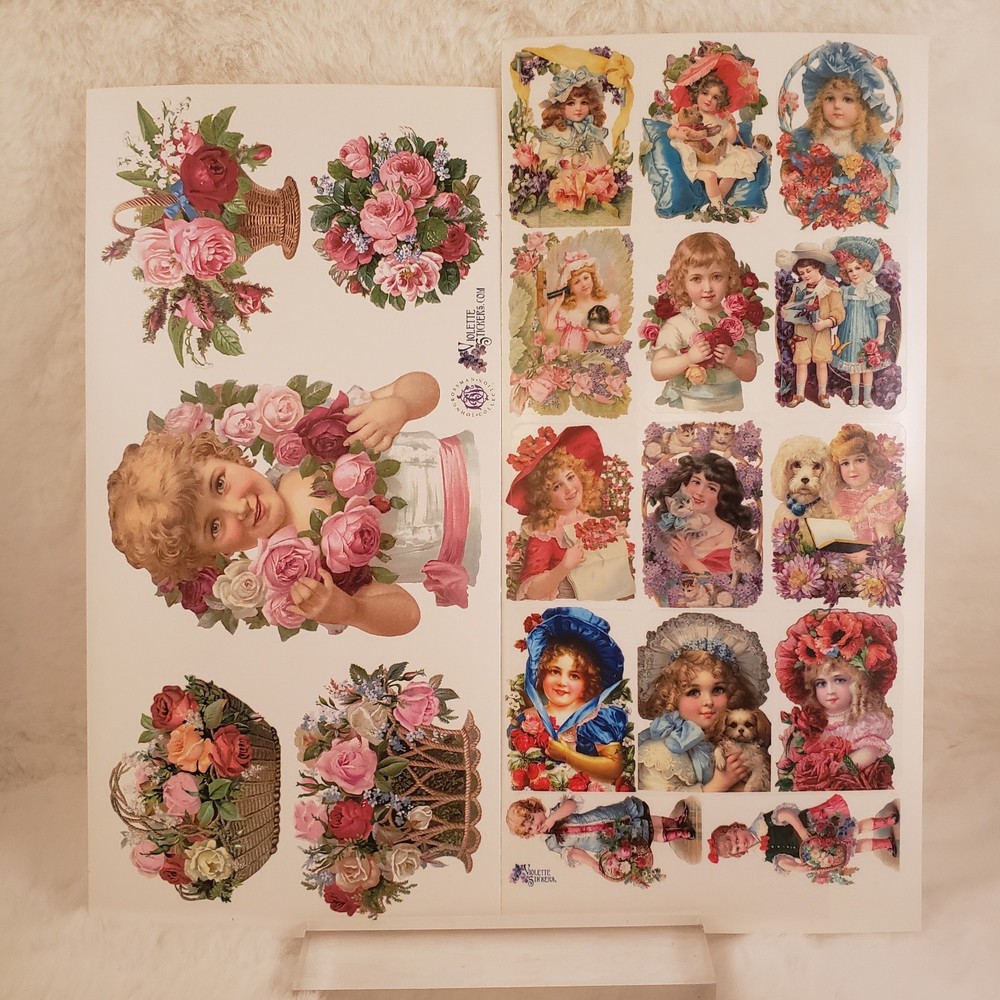 Two Violette Sticker Brand Lot – Victorian Girls With Bouquets Sticker Sheet