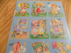 vintage sticker sheet Betsey Clark Joan Walsh bluebird kitten little girls