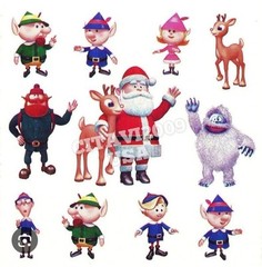 VINTAGE STICKERS RUDOLPH THE RED NOSED REINDEER SANTA ELF YETI RARE PAPER HOUSE.