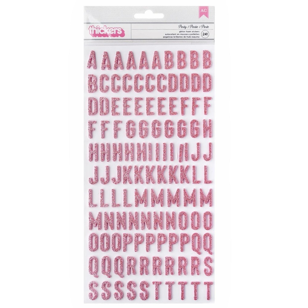LIFE OF THE PARTY PINK GLITTER ALPHABET THICKERS (2) STICKER SHEETS scrapbooking