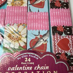 eeBoo Valentine Paper Chain kit featuring vintage-style illustrations of hearts