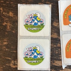 Smurfs 9 stickers 5 designs Vintage 1983 2.5 x 2.5 inches Smurfette Papa