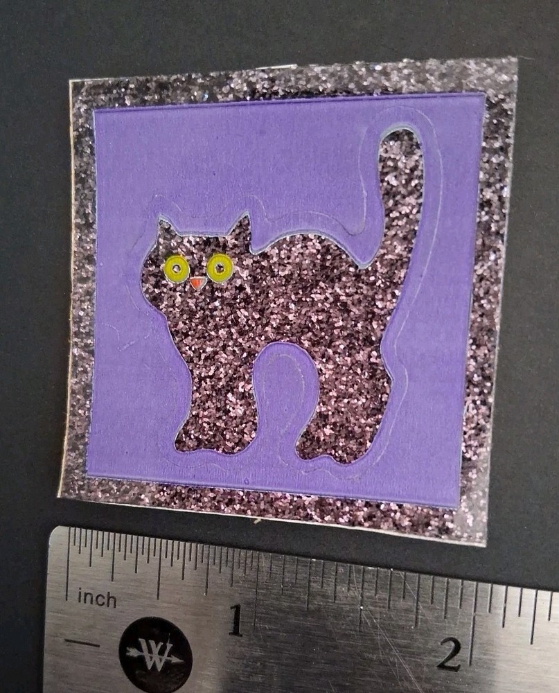 Vintage Stickers Hallmark Razzle Dazzle Glitter Cat Sticker Mod Halloween 80s