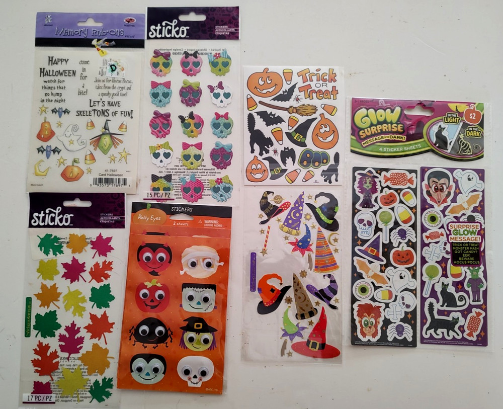 Lot of HALLOWEEN FALL Stickers Scrapbook New & Open Packages GOOGLE EYES SKULL