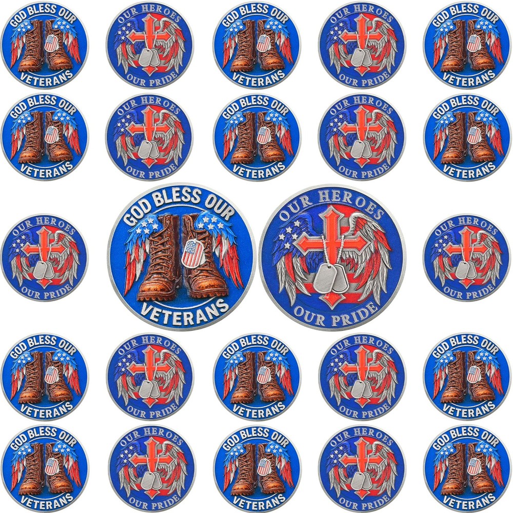 24 Pcs Guardian Cross Military Veteran Challenge Coins Bulk – God Bless Our V…
