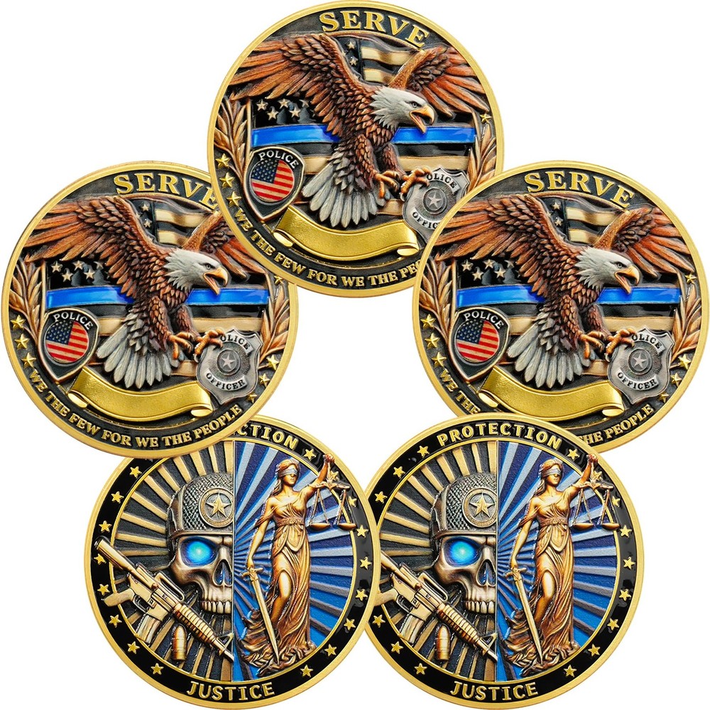 5 Pcs Police Challenge Coin – Skeletons and Goddess of Justice Challenge Coin…