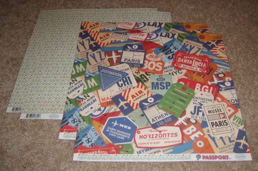 Carta Bella 12×12 Dbl.Sided Textured Scrapbook Papers(4) ~ Travel Passports 3