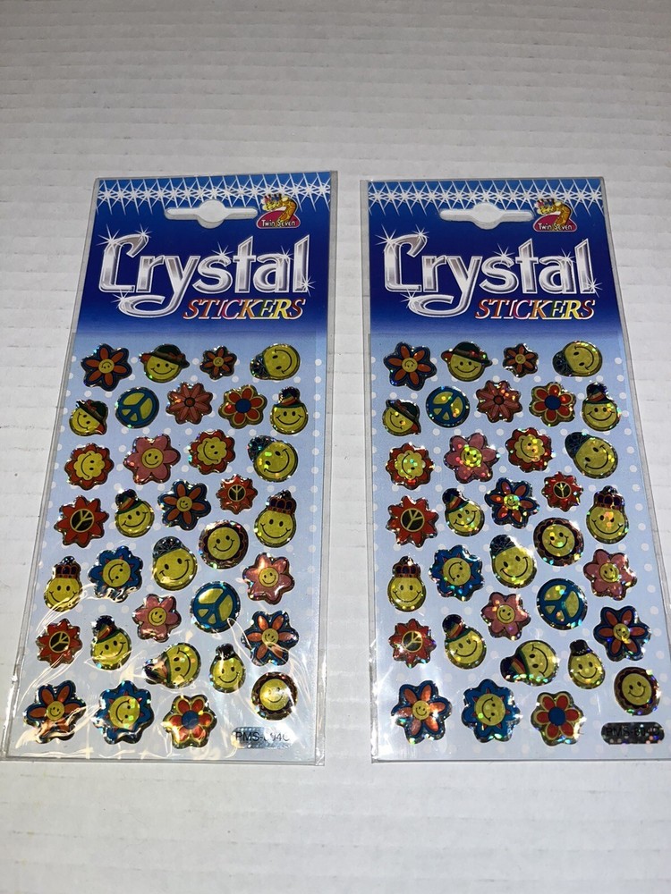 2 Packs Vintage Twin Seven Crystal Emoji Stickers Holographic Puffy Domed