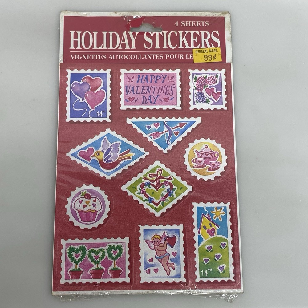 Vtg Valentines Day Holiday Stickers Paper Magic 4 Sheets Hearts Stamps Love