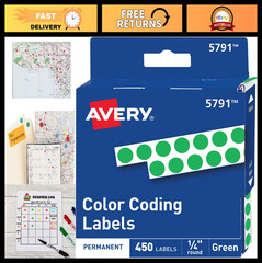 Color-Coding Permanent Labels, 1/4″ Round Green Stickers, 450 Dots, Non-Printabl