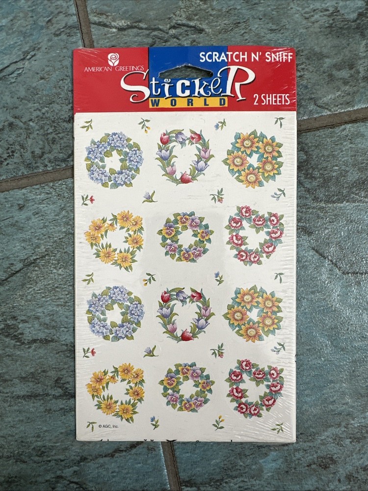 Vtg Fragrant Scratch & Sniff Floral Wreath Stickers American Greetings Sealed