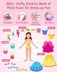 Reusable 3D Puffy Stickers for Toddlers & Kids, Dress-Up, Princess, Mermaid, Tra