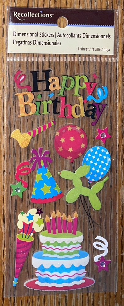 Recollections Happy Birthday Cake Balloons Party Hats Streamer Scrapbook Sticker