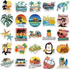 50pcs Hawaiian Vacation Stickers Vinyl Waterproof Aloha Surf Beach Decals