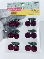 18 Rhinestone Cherry Pair Stickers (2 Cherries per Sticker) Red and Green Crafts