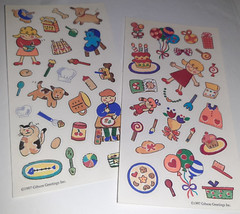 Vintage GIBSON Little Kids Activity Stickers x2 Sheets Birthday CUTE